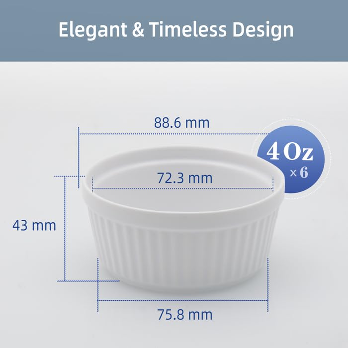 Nuwave Ceramic Ramekins 4oz Set of 6, Ivory White - size: 4oz Ramekin (Pack of 6)