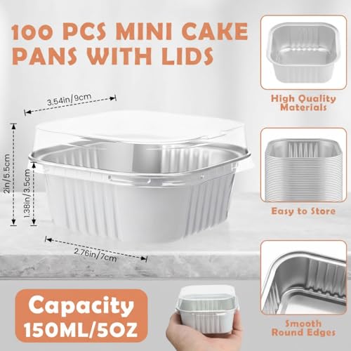 Skylety 100 Pcs 5oz Mini Square Cake Pans with Lids, White - color: White
