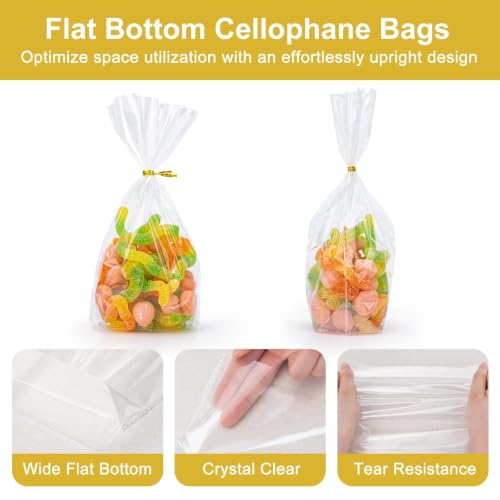 Aubeco 140Pcs Clear Cellophane Bags, Flat Bottom, 5.9x9x2.4 - size: 5.9x9 Inch (Pack of 140)