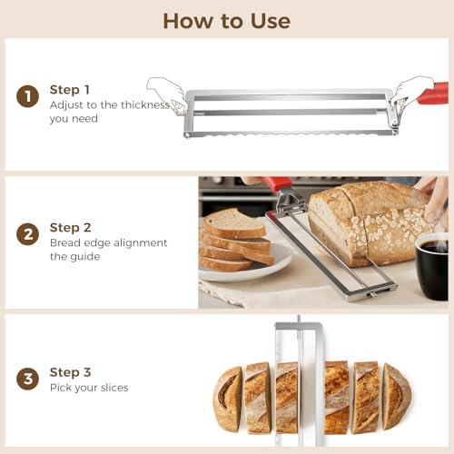 Upgraded Adjustable Bread Knife for Homemade Bread,Stainless Bread Slicer