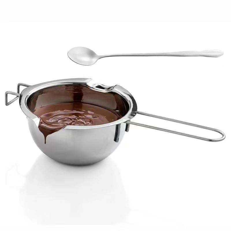 Double Boiler Pot SUS304 Stainless Steel Melting Bowl, 400ML/13oz for Chocolate Candy Cheese Butter Wax Soap Making, with 8inch Long Handle Spoon