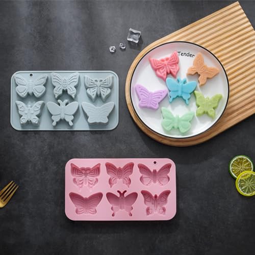 2 PACK 6 Design Butterfly Shaped Silicone Molds, 3D Butterfly Themed Baking Mould Tray DIY Baking Tool for Chocolate Cake Dessert Candy Mousse Pastry Candy Polymer