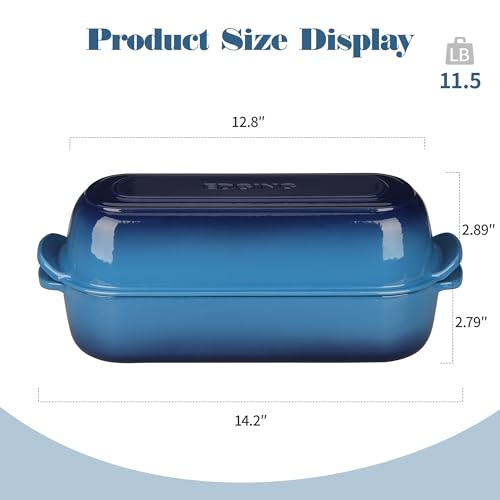 EDGING CASTING Enameled Cast Iron Loaf Pan with Lid, Bread pan, Dutch Oven Bread pan for Homemade Sourdough Bread Baking, 12.5x5.5 inch, 5qt, Lake Blue - color: Lake Blue
