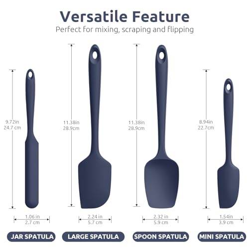 Heat Resistant Silicone Spatula Set: U-Taste 600ºF High Temp Seamless Food Grade Food Grade Flexible Rubber Silicon Kitchen Cooking Mixing Baking Scraper for Nonstick Cookware Set of 4 (Midnight Blue) - color: Midnight Blue