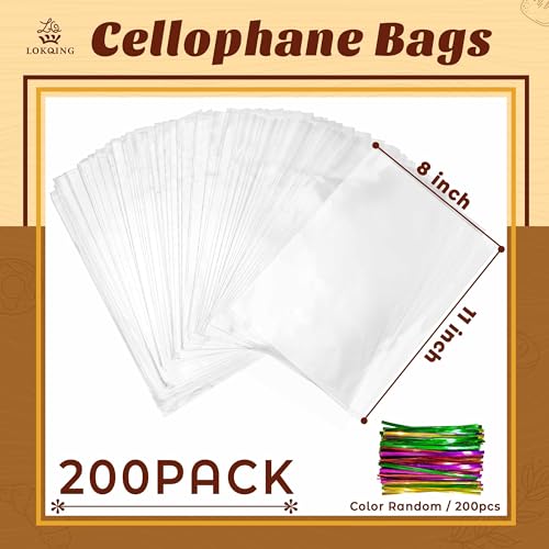 LOKQING Halloween Treat Bags Bulk, 200 Pack 8x11 in for Markets - color: Clear-8x11Inch-200
