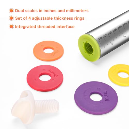 13.6" Stainless Steel Rolling Pin with 4 Thickness Rings & Cookie Molds - color: Stainless Steel