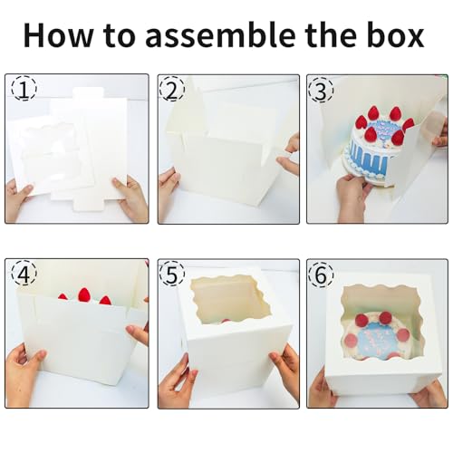 Moretoes 10pcs 8"x8"x8" Cake Boxes with Window, White Bakery Dessert Boxes