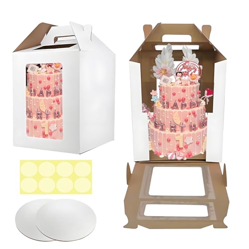 Cake Boxes - 2 Pack Tall Cake Box 12x12x14 Inch, Windows - color: 12X12X14-White
