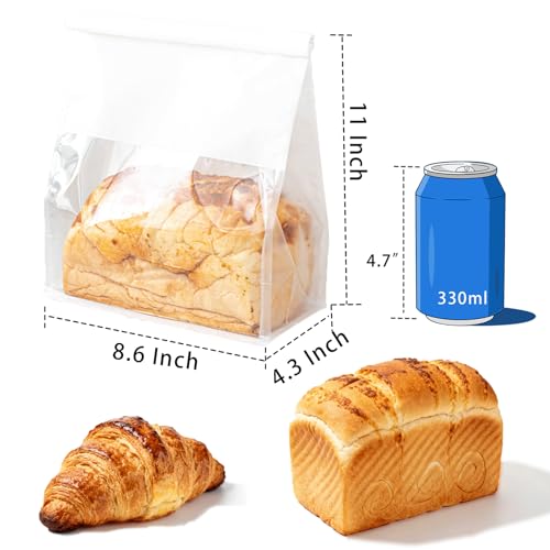 50 Pack Large Paper Bread Bags with Tin Tie Tab Lock 11" × 8.6" × 4.3" - color: White, size: Large