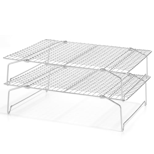 Leonyo 2-Tier Stackable Cooling Rack, 15 x10 Inch Wire Baking Racks - color: Silver