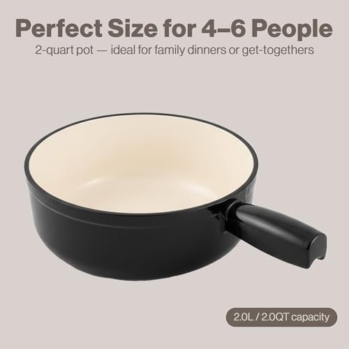 Swissmar Lugano Cast Iron Fondue Pot Replacement, 2 Quart, Metallic Black - color: Metallic Black, size: 2.1 Quarts
