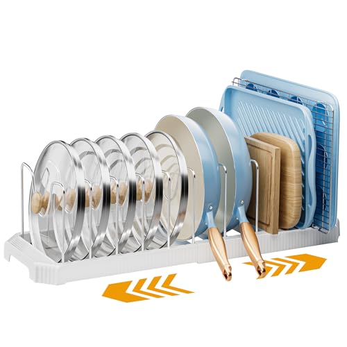 MUDEELA Pots and Pans Organizer under Cabinet, White - color: White, size: 12 Adjustable Dividers
