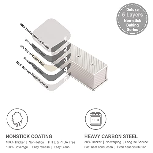 CHEFMADE Mini Pullman Loaf Pan with Lid, 0.66Lb Dough Capacity Non-Stick Rectangle Corrugated Toast Box for Oven Baking 2.8" x 8.3"x 2.7"(Champagne Gold) - size: 04 - 0.66Lb Dough-Cap. Corrugated (Mini)