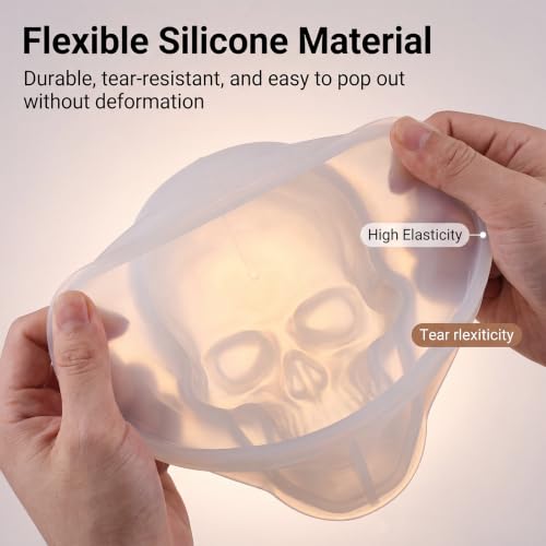 3 Sizes 3D Skull Silicone Molds, Resin Candle Molds for Halloween - color: skull mold-3PCS