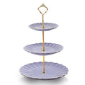 Sweejar 3 Tier Ceramic Cake Stand Wedding, Dessert Cupcake Stand for Tea Party Serving Platter (Purple) - color: Purple