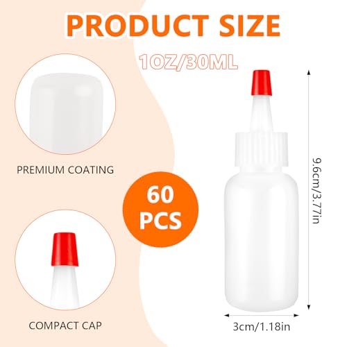 60 Pcs Squeeze Bottle for Liquids, Mini Sauce Bottles with Squeeze Top Caps, for Icing Cookie Decorating Sauces Condiments Arts Crafts (1 Oz)