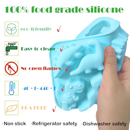 3Pcs Silicone Dinosaur Molds - Chicken Nugget, Popsicle & Chocolate Candy Maker -Non-Stick, Suitable for Children's Snacks, Parties, and Creative Cooking Dinosaur Molds（Blue） - color: Blue