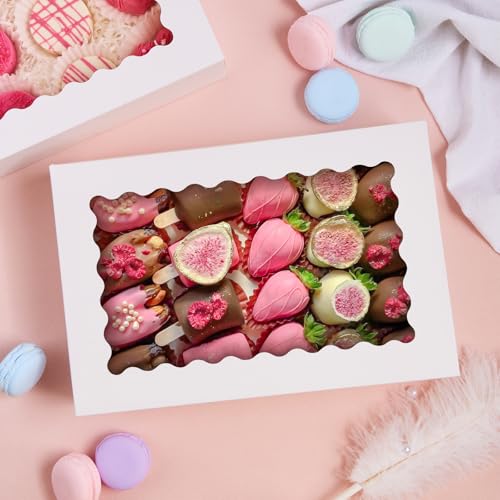 White Cookie Boxes with Window, 30 Pack, 12" x 8" x 2.5" - size: 12" x 8" x 2.5"