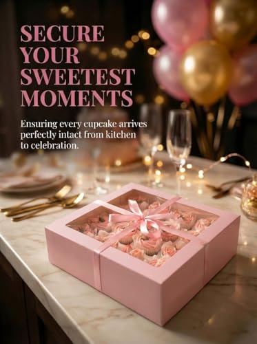 Bakepacker Auto-pop up 12 Cupcake Boxes, Pink, 6-Packs - color: Pink,6