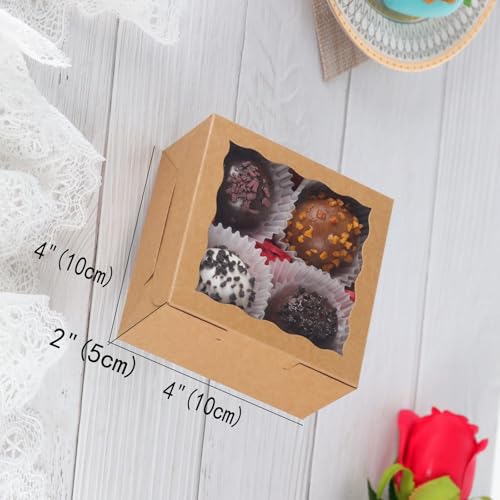 50 Pack Cookie Boxes with Window 4x4x2 Inch,Bakery Boxes - color: Brown