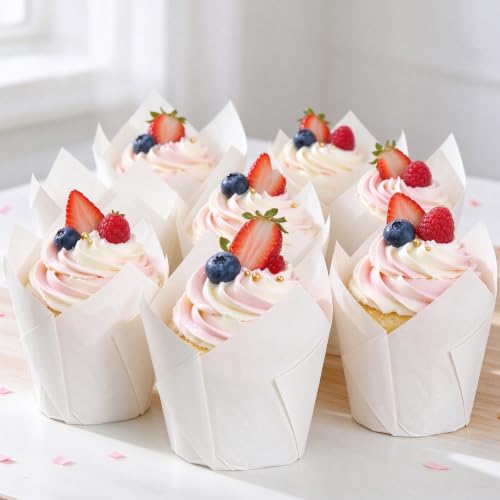 250Pcs Tulip Cupcake Liners,Parchment Paper Cupcake Liner in Standard Size - color: White