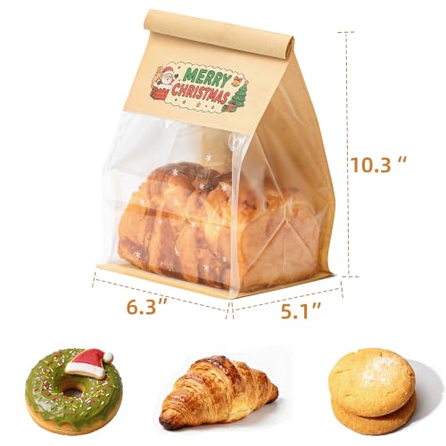 50 Pack Medium Christmas Bread Bags with Clear Window 10.3" x 6.3" x 5.1" - color: Christmas, size: Medium