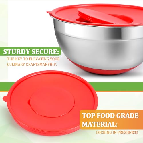 Mixing Bowls with Lids Set,10pcs Stainless Steel Mixing Bowls with Graters and Egg Whisk &Non-Slip Bottoms Food Prep Nesting Bowls for Baking, Cooking, Meal Storage(1.2QT-5.5QT)