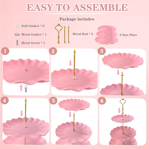 5 Pcs Dessert Table Display Set, Round Cupcake Stand, Pink - color: Pink Round