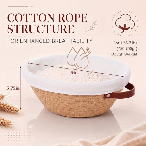 Hushee 8 Pack Cotton Rope Banneton Bread Proofing Basket Set, 9 Inch