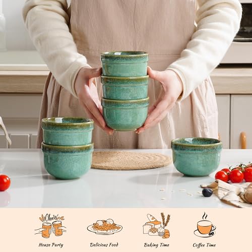 Henten Home 6 oz Ceramic Ramekins Oven Safe, Serving Bowl Set of 6 - color: Green-6