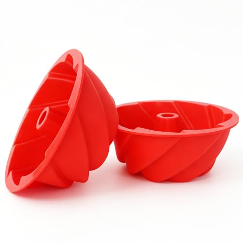 7 Inch Silicone Cake Pan, Medium Fluted Tube Spiral Mold, Nonstick - size: 7 Inch-Spiral-2 Pack