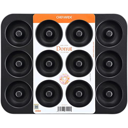 CHEFMADE Nonstick Donut Pan, 12 Cavity Ring Doughnut Pan for Baking Cookies Bagel (Black) - style: 12 Cavity Donut
