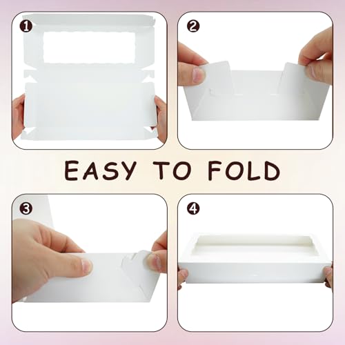 XINHPKGG 50 Pcs Cookie Boxes 7" x4 3/8" x1 1/2" Bakery Boxes with Window - color: White