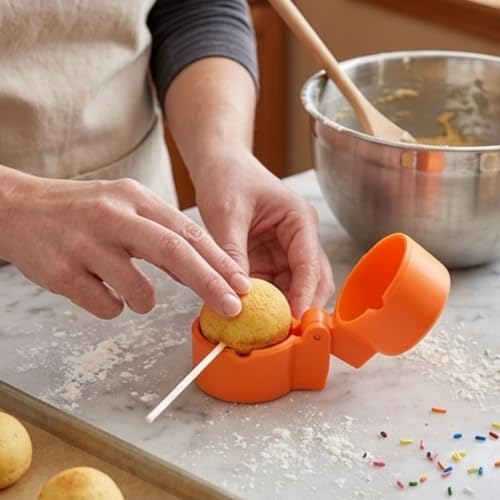 2 PCS Cake Pop Mold Press Set for Sphere, Cake Pop Maker with Cutter and Pusher Tool for Home Baking, Birthday Parties, Wedding Dessert，Cake（Orange）