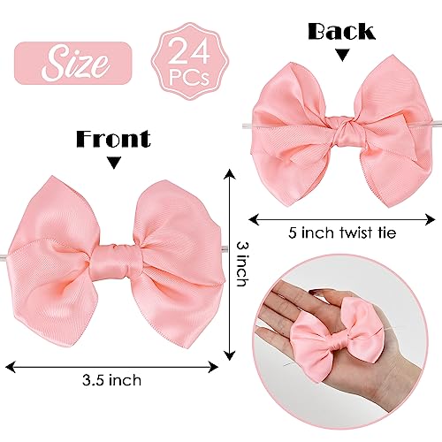 AIMUDI Pink Satin Ribbon Twist Tie Bows for Treat Bags 3.5" Baby Pink Bows for Crafts Small Pink Bows for Baby Shower Premade Bows for Cake Pops Candy Apple Wedding Favors Bridal Shower -24 Counts - color: Baby Pink