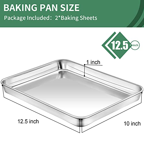 Baking Sheets Set of 2, HKJ Chef Cookie Sheets 2 Pieces & Stainless Steel Baking Pans & Toaster Oven Tray Pans, Rectangle Size 12.5Lx10Wx1H inch & Non Toxic & Healthy & Easy Clean - size: 12inch