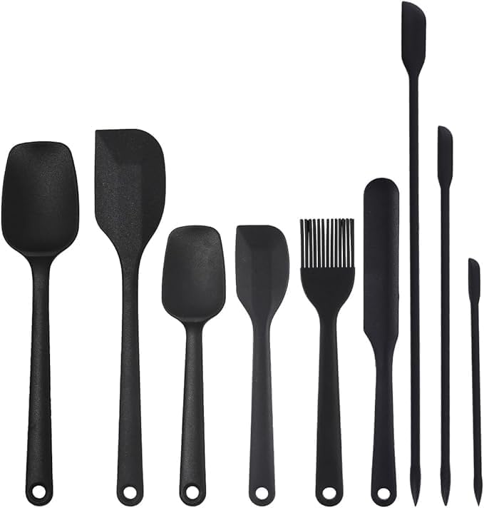 9Pcs Silicone Spatula Set,Flexible Small Spatula Tools for Baking, Mixing, Cooking, Frying, Kitchen Use.Jar Spatulas for Scraping,BPA free,cookware safe (Black) - color: Black