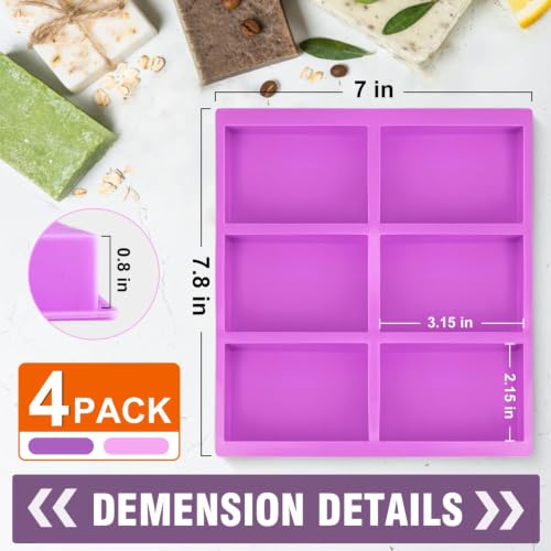 Walfos Silicone Soap Molds,Rectangle Mold 6 Cavities,Non-Stick,4 Pack