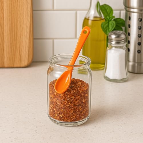 Mini Spoons for Spices, Ceramic Spoon 3.5 inch, Espresso Spoons - color: Orange spoon A set of 4