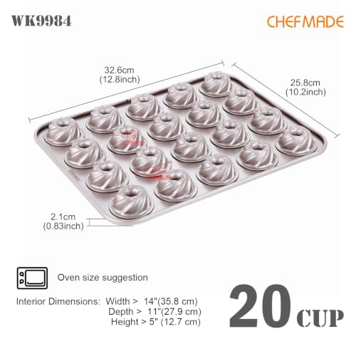CHEFMADE Donut Cake Pan, 20-Cavity Non-stick Mini Cyclone Doughnut Bakeware - size: 10 - Cyclone 20 Cups