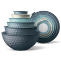 COOK WITH COLOR Mixing Bowls with Lids - 12 Piece Plastic Nesting Bowls Set includes 6 Prep Bowls and 6 Lids, Microwave Safe Mixing Bowl Set, Blue Embossed - color: Blue Embossed