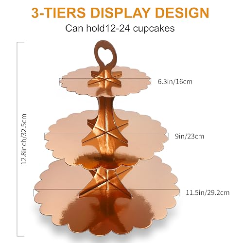 2 Pack 3 Tier Rose Gold Cupcake Stand for 24 Cupcakes, Cardboard Cake Tower for Parties and Celebrations - color: Rose Gold 2 Pack