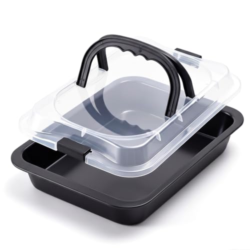 Qinyoung 1 Pcs Black Cake Pan with Lid and Handle, 9 X 13 Inch - color: Black