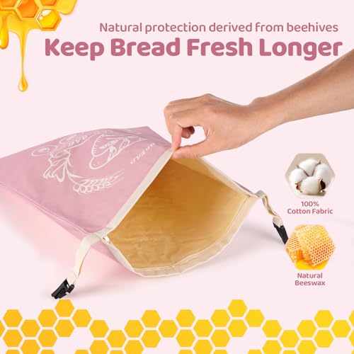 2 Pack Beeswax Bread Bags with Zipper, XL(13x17in) Sourdough Bread Storage for Homemade, Freezer Storage Bag to Keep Fresh, Cotton Beeswax Container, Baguette Bag with Liner, Kitchen Baking (Pink) - color: Pink