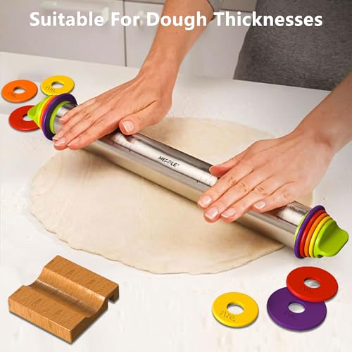 Adjustable Rolling Pin,13.6''Dough Roller with Mat&Stand Fits Uniform Dough - size: Rolling Pin+Mat+Stand