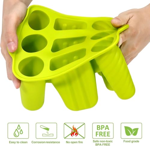 9 Cavity Popsicles Molds with 50pcs Wooden Sticks BPA Free Ice Cream Mold - color: Green