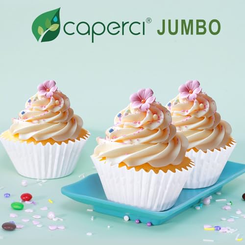Caperci Heavy Duty Jumbo Cupcake Muffin Liners for Baking - Extra Large 100pcs Grease-Resistant White Paper Baking Cups, No Muffin Pan Needed, Odorless, Easily Peels (White) - color: White