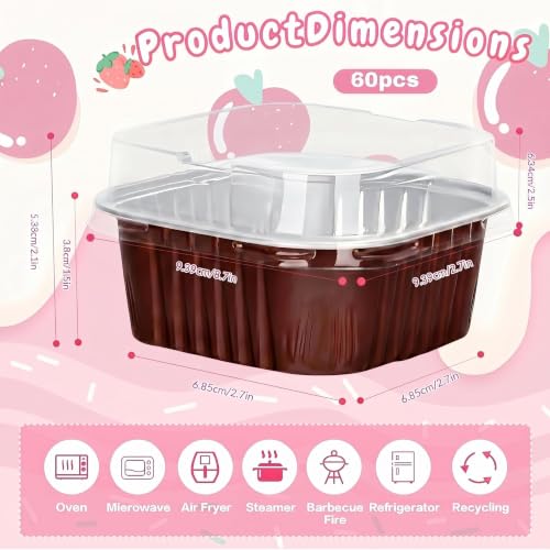 60Pack 5oz Brown Mini Cake Pans with Lids Baking Cups Aluminum Foil Pans Tins, Individual Dessert Cups Containers for Sales,Party,Picnics - color: Brown
