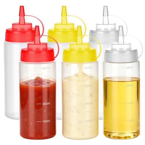 6 Pack 16 oz Condiment Squeeze Bottles, Wide Mouth & Leak Proof - size: 16 Ounces (Pack of 6)