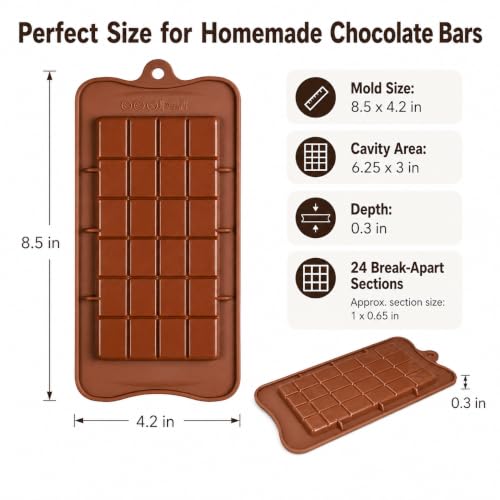 2 Pack Thin Break Apart Chocolate Bar Silicone Mold, Non-Stick Candy Bar Molds for Homemade Chocolate, Protein Bars, Energy Bars, Gummies & Candy - style: Bar